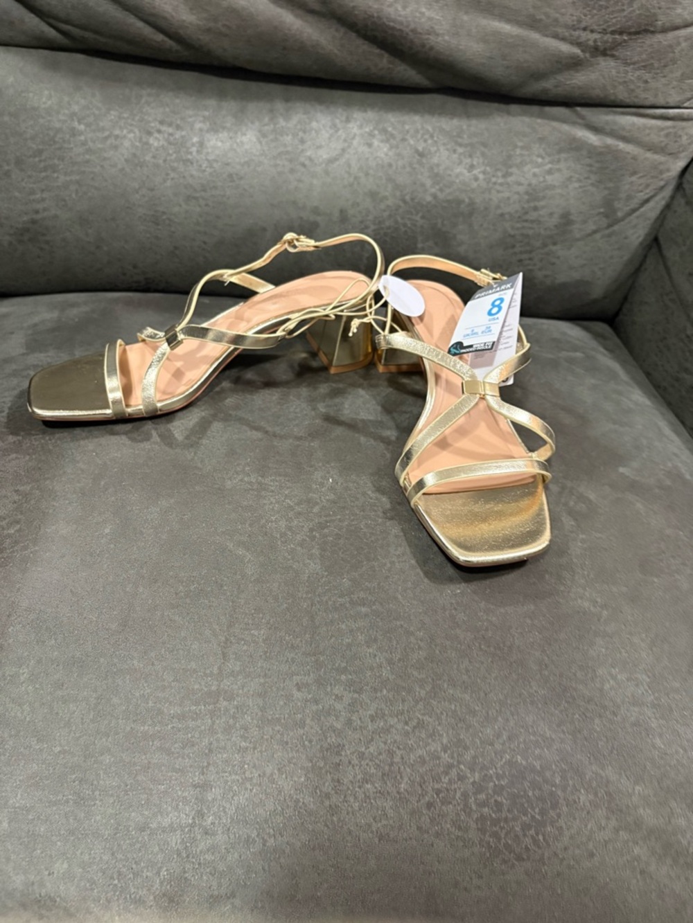 Wide Primark Metallic Gold Strappy Block Heel Sandals